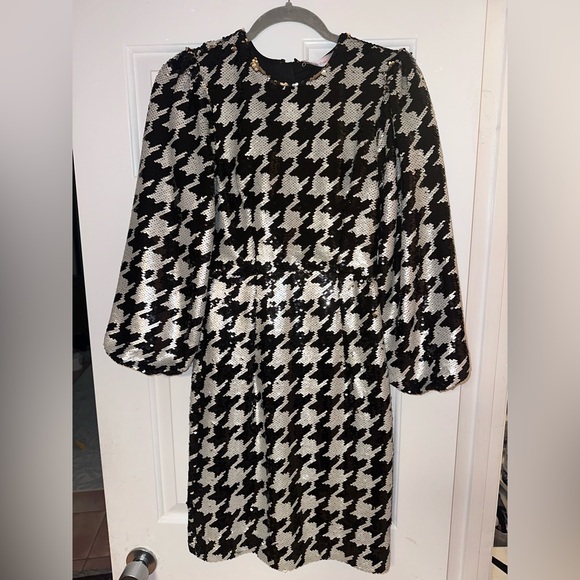 ✨ Jude Connally Bianca Black & White Sequin Houndstooth Dress 🤍🖤 Size XS - Picture 3 of 7